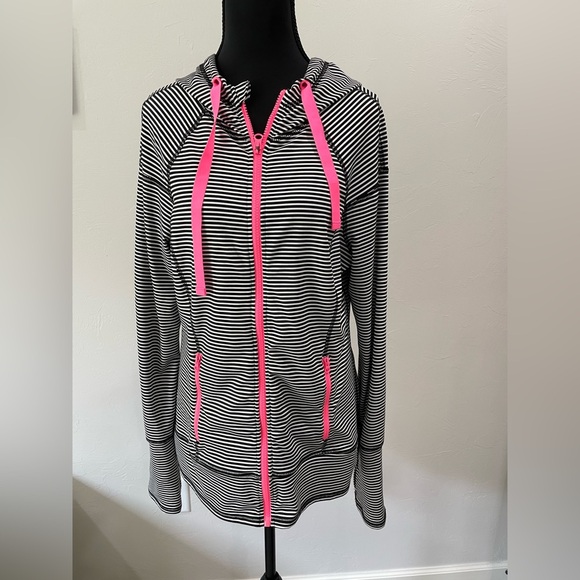 90 Degree by Reflex Striped Hooded Running Track Jacket medium hot pink - Picture 1 of 4